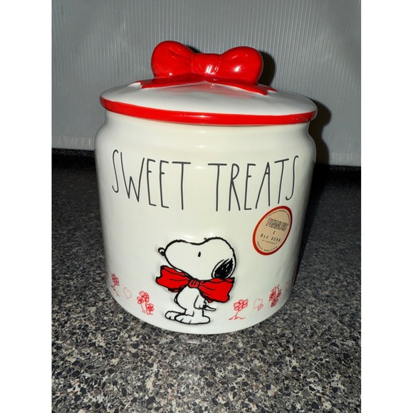 Rae Dunn Other - NEW Rae Dunn Peanuts Snoopy Sweet Treats Ceramic Cookie Jar Red Bow Lid